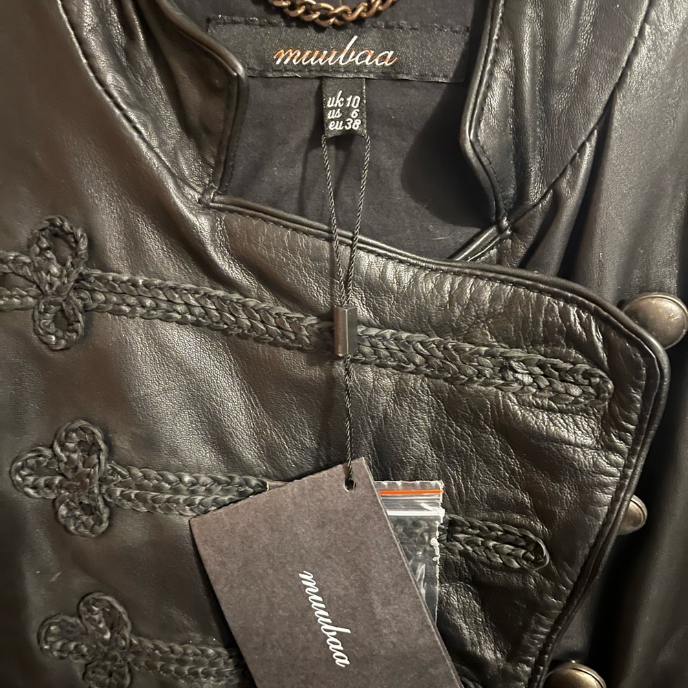 NWT Muubaa Black Military Leather Jacket 6 US 10 UK - Picture 2 of 4